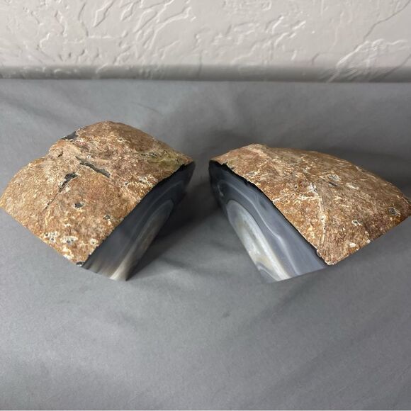 Crystal Droozy Agate Bookends Blue Thunder Egg Witchy Hippy Decor Medium - Picture 3 of 6